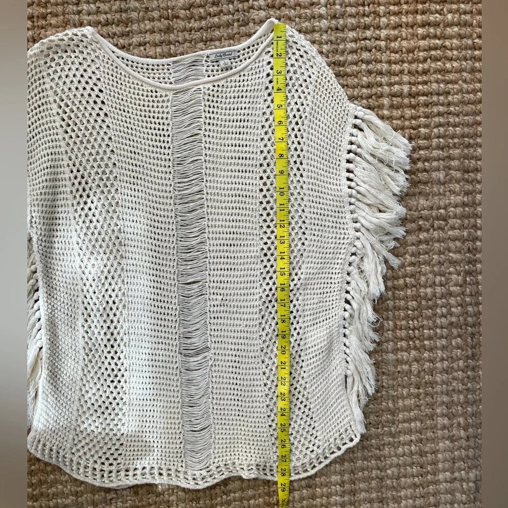 Lucky Brand L Cream Open Knit Fringe Boho Sleeveless Sweater - Picture 9 of 9